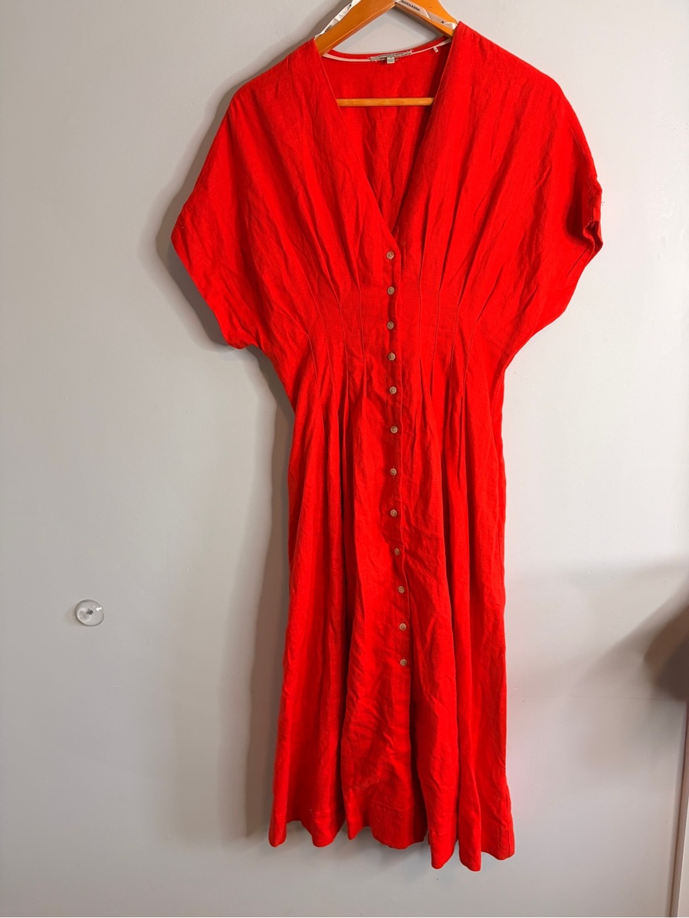 Scotch & Soda Linen Bright Red Midi Button-Front Dress